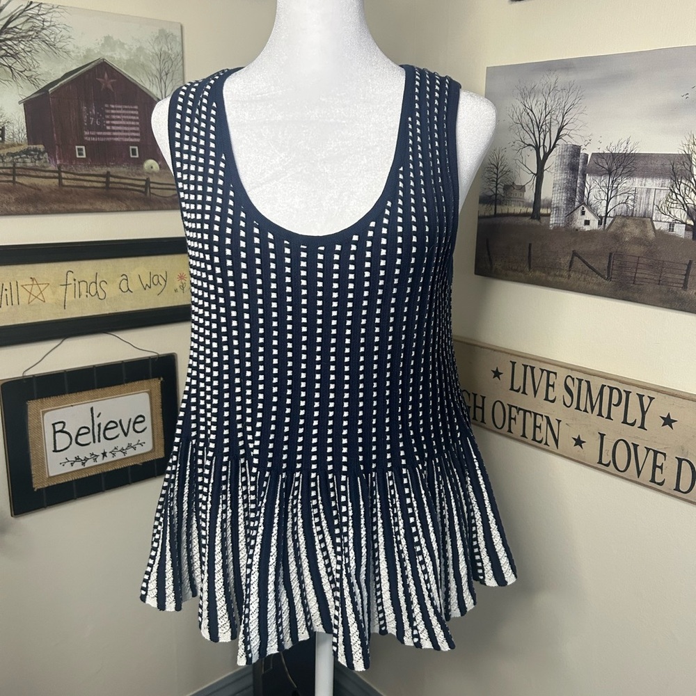 Anthropology Moth Navy and White Patterned Tank Top
